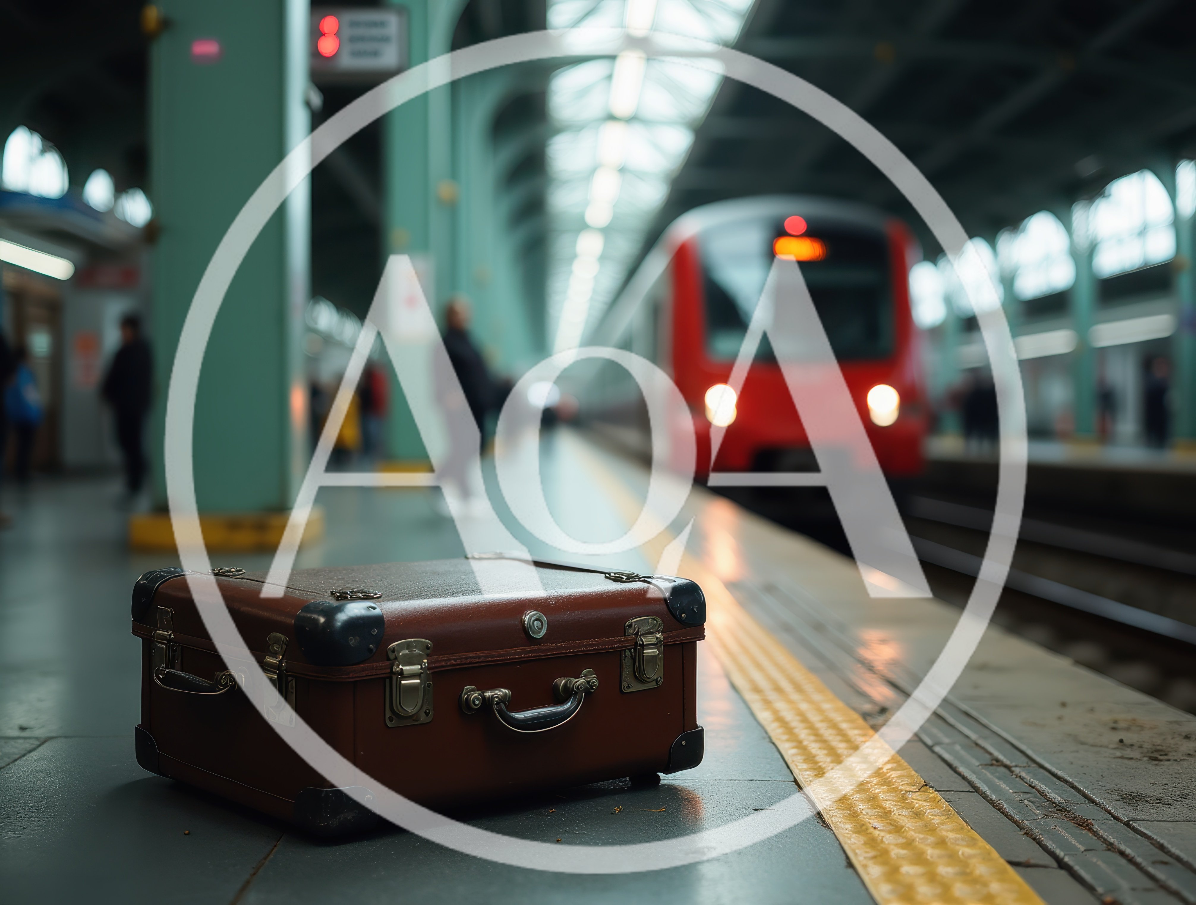 Vintage Brown Suitcase Left on Subway Platform