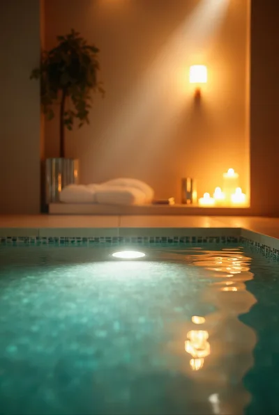 Illuminated Indoor Swimming Pool With Candles And Decor