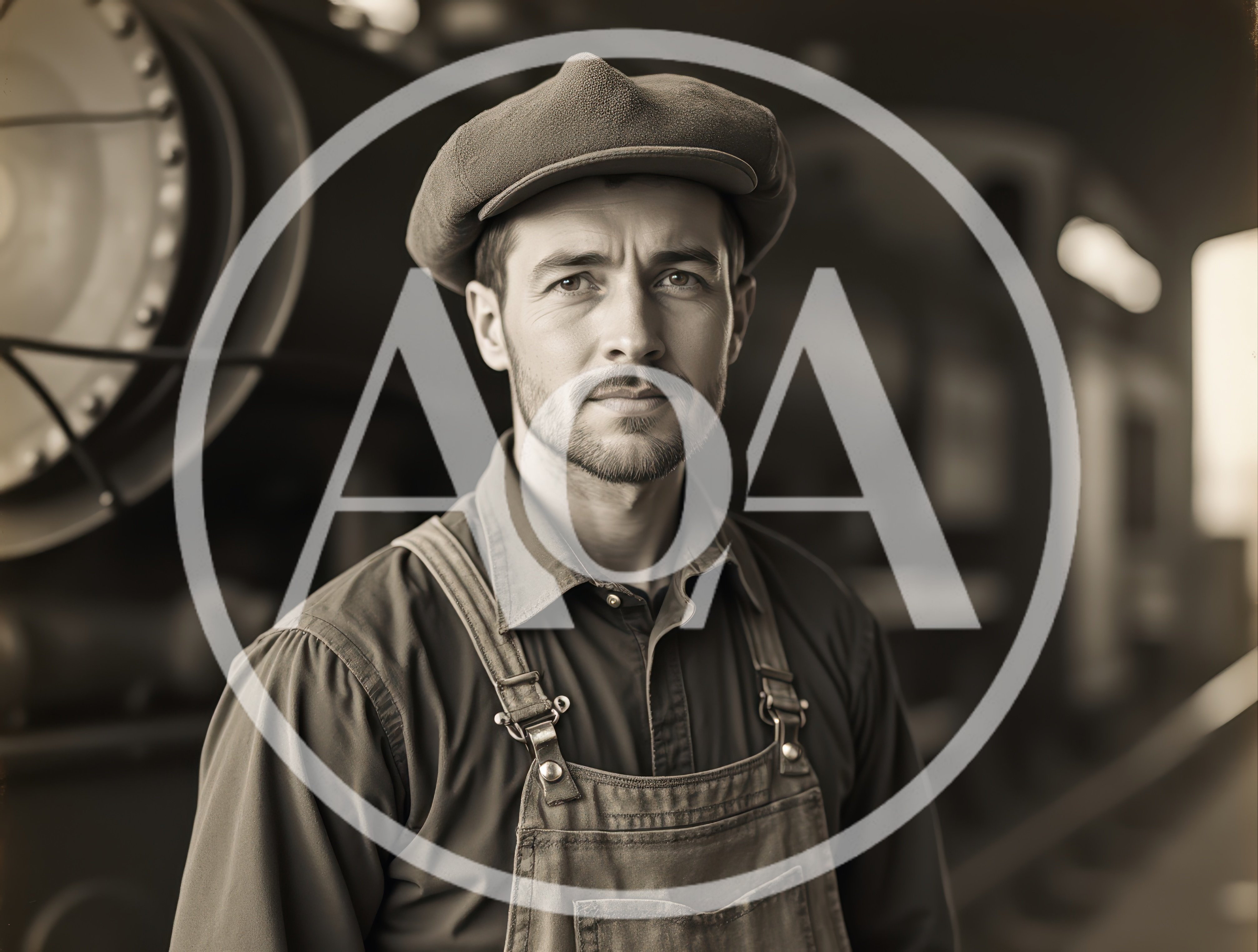 Portrait Of A Vintage Train Conductor In Sepia