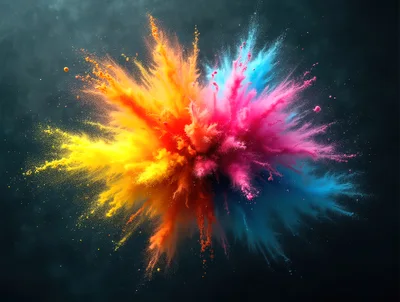 Vibrant Multi-Colored Powder Explosion Against Dark Background