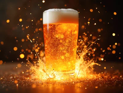 Glass of Golden Beer with Dynamic Liquid Splash