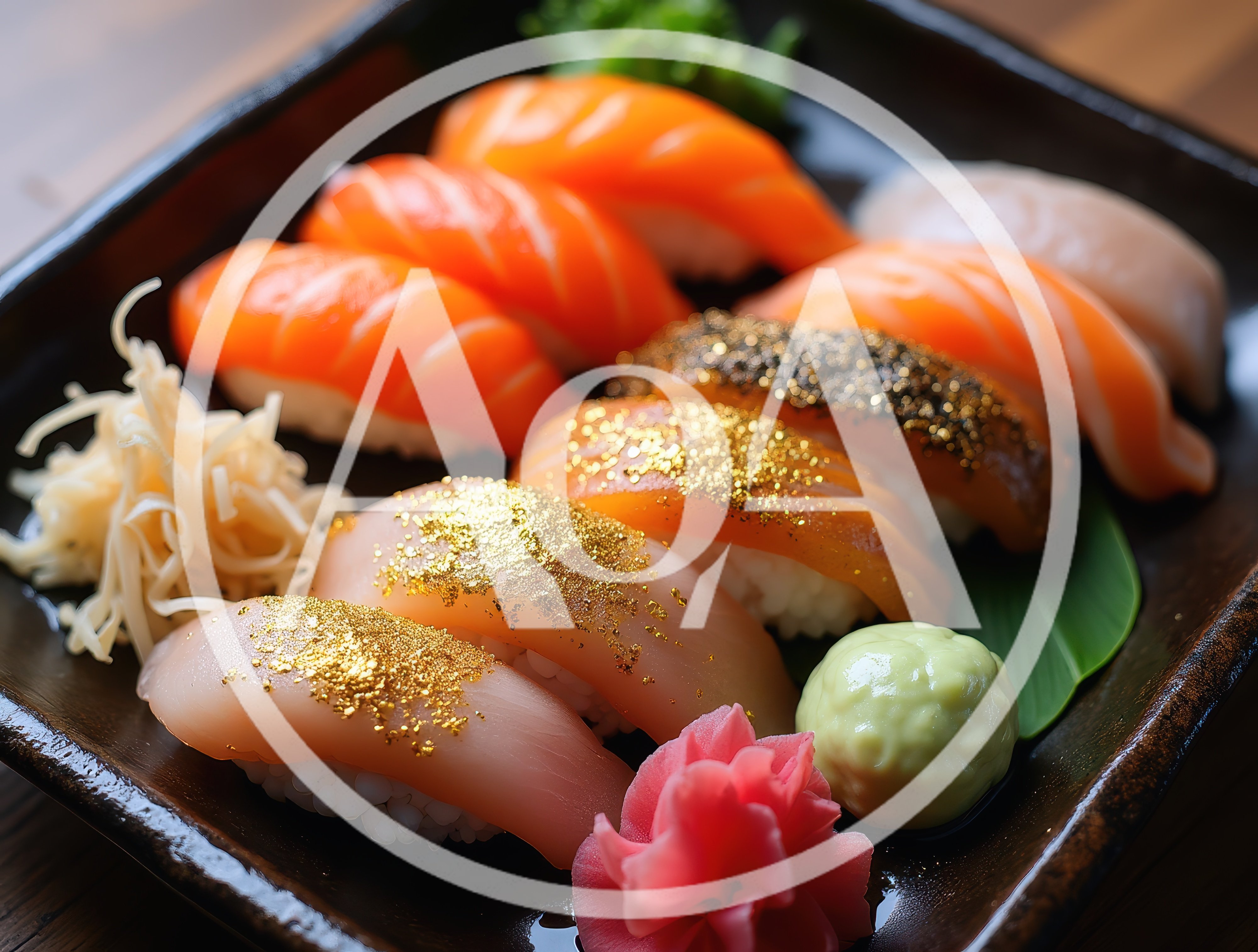 Gourmet Sushi Platter With Gold Leaf Topping