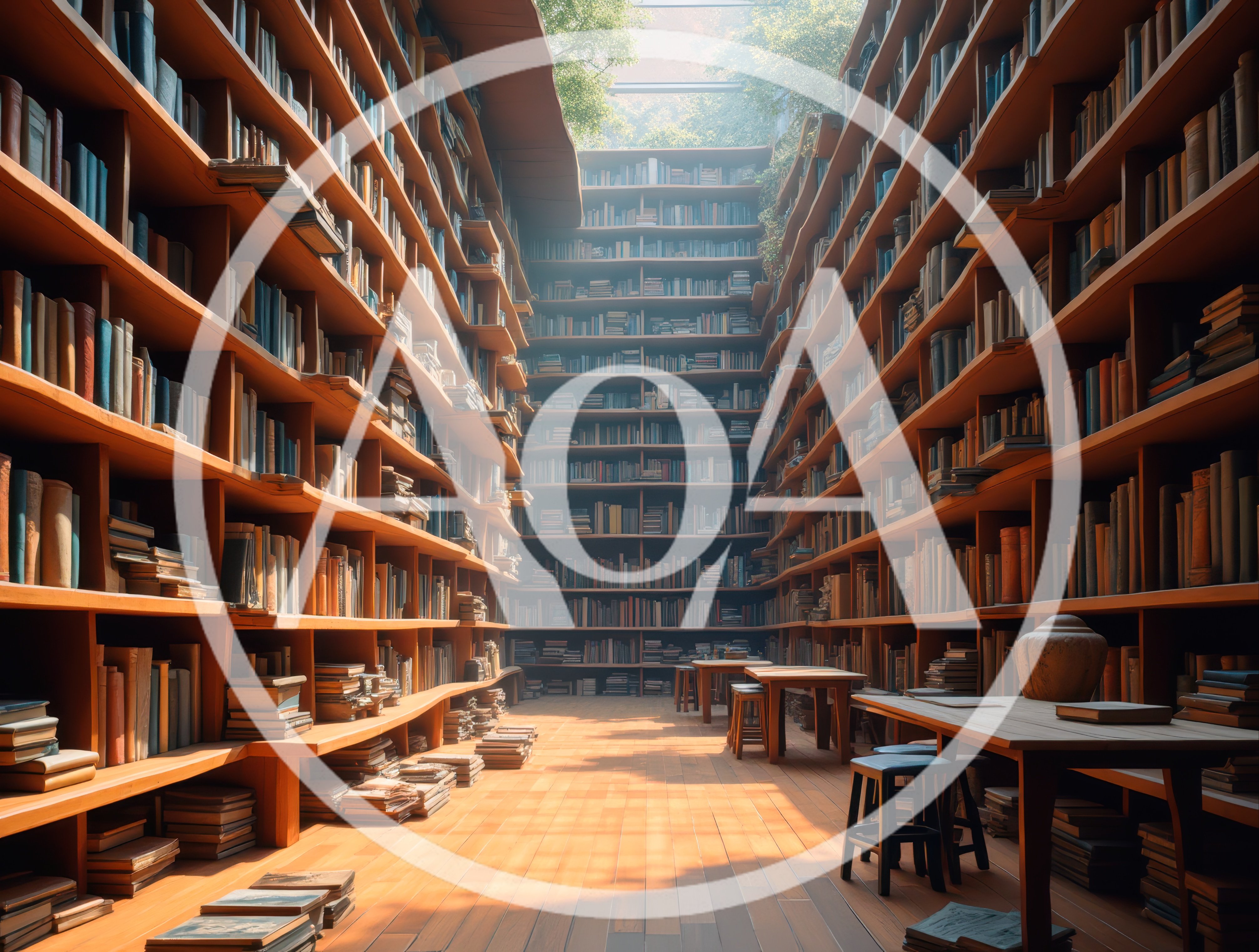 Grand Library Interior With Towering Wooden Bookshelves