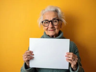 Elderly Woman Holding Blank White Sign