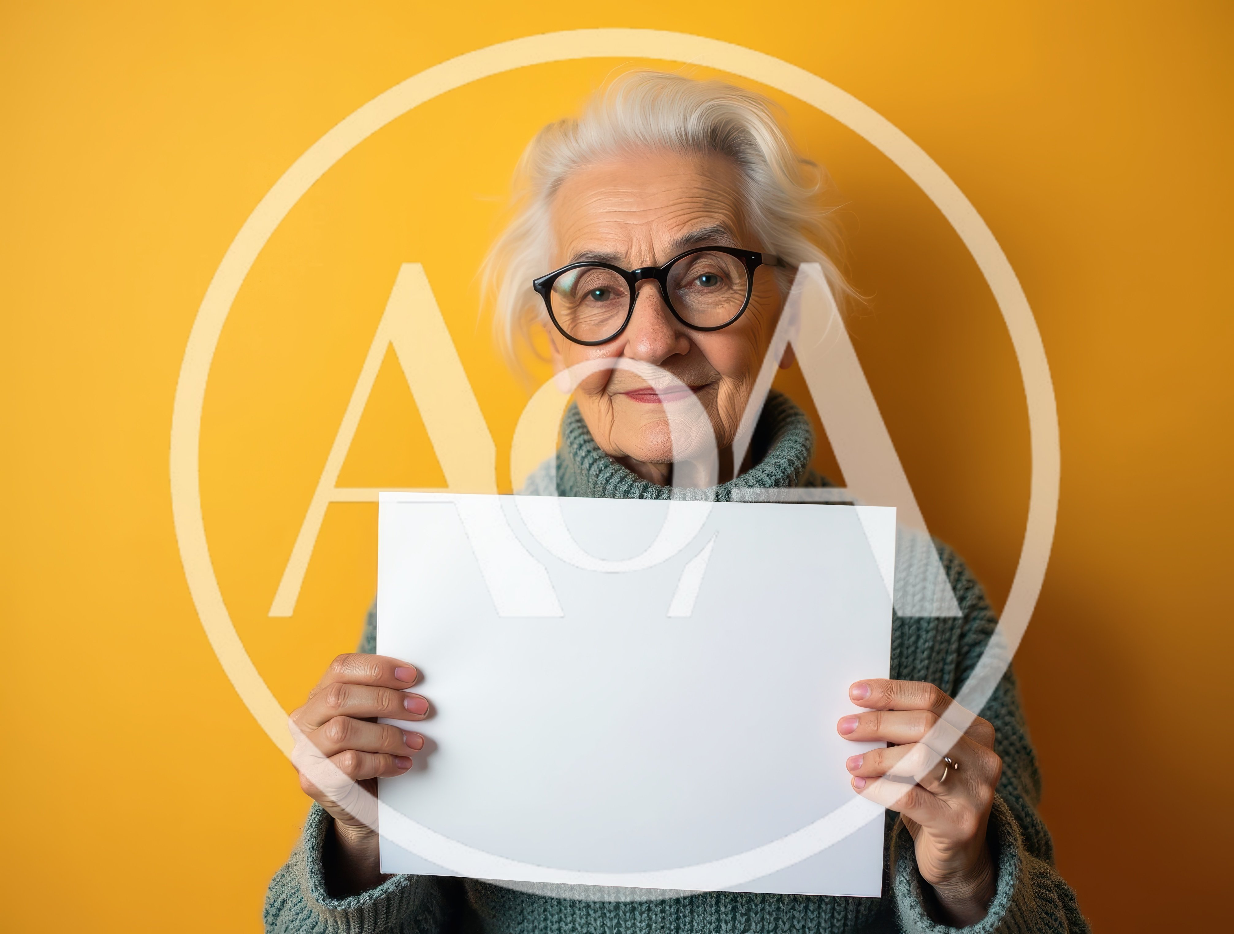Elderly Woman Holding Blank White Sign