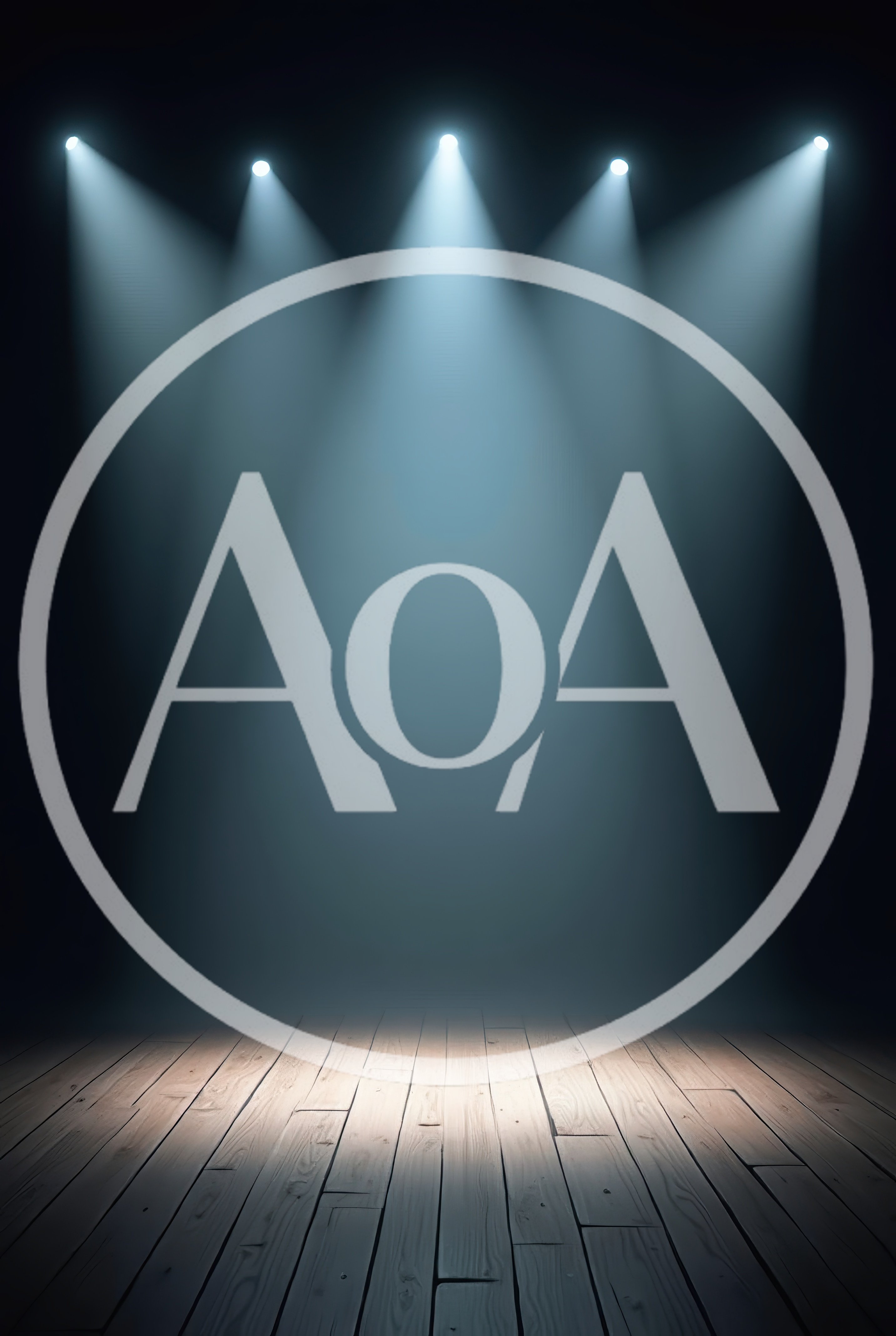 Empty Wooden Stage With Five Bright Spotlights