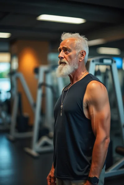 Fit Senior Man Standing In A Modern Gym