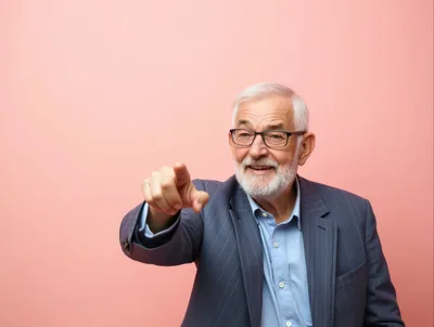 Senior Businessman Pointing Forward Against Pink Background