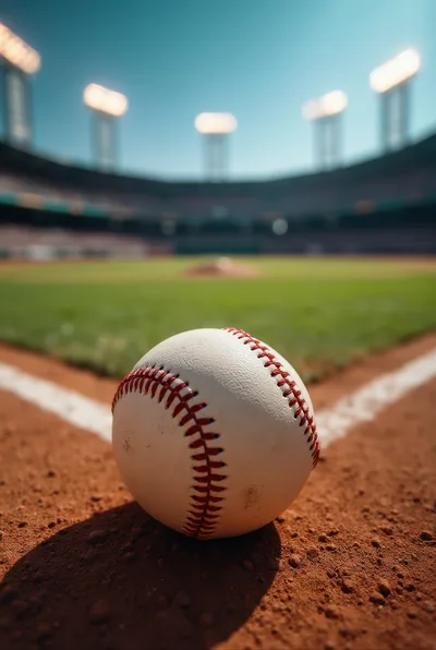 Baseball Resting on the Foul Line of a Stadium
