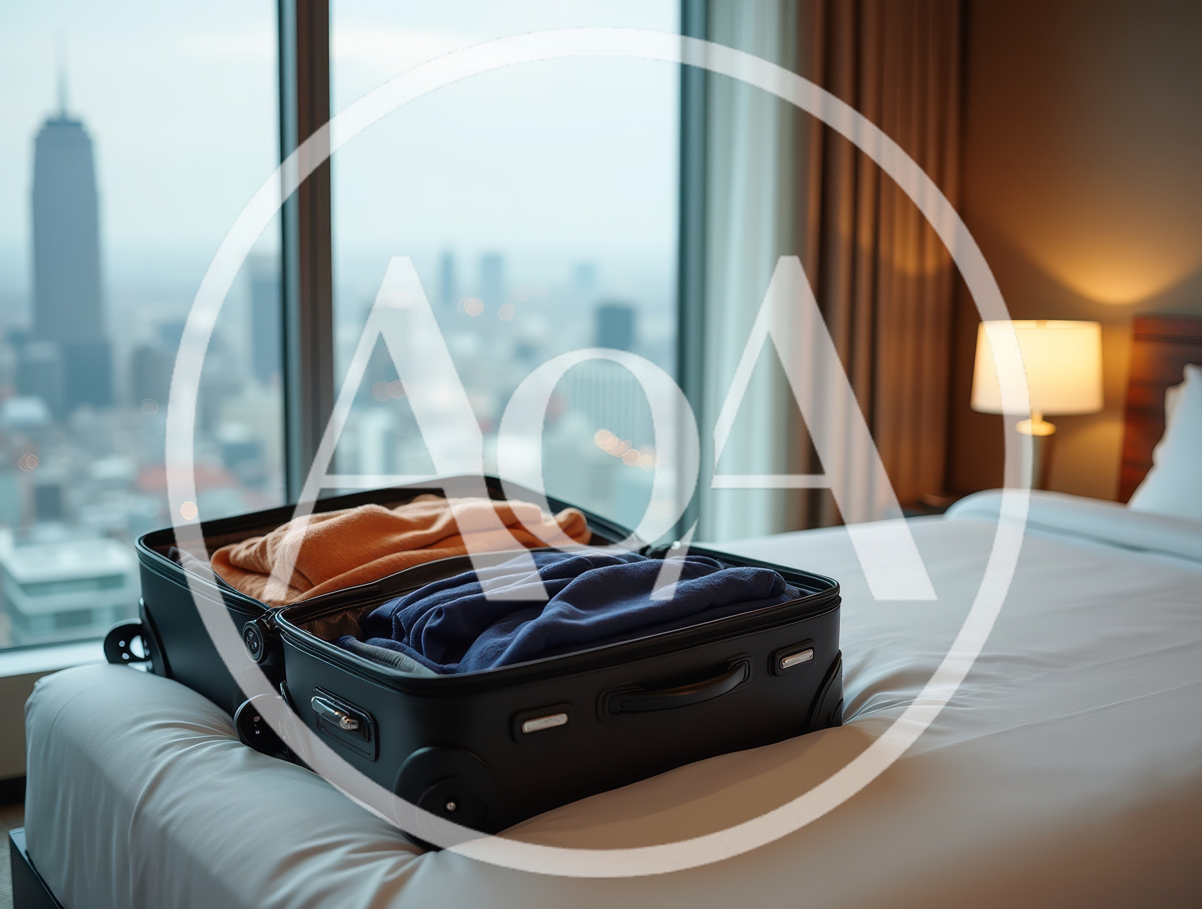 Open Suitcase Packed With Clothing On Hotel Bed