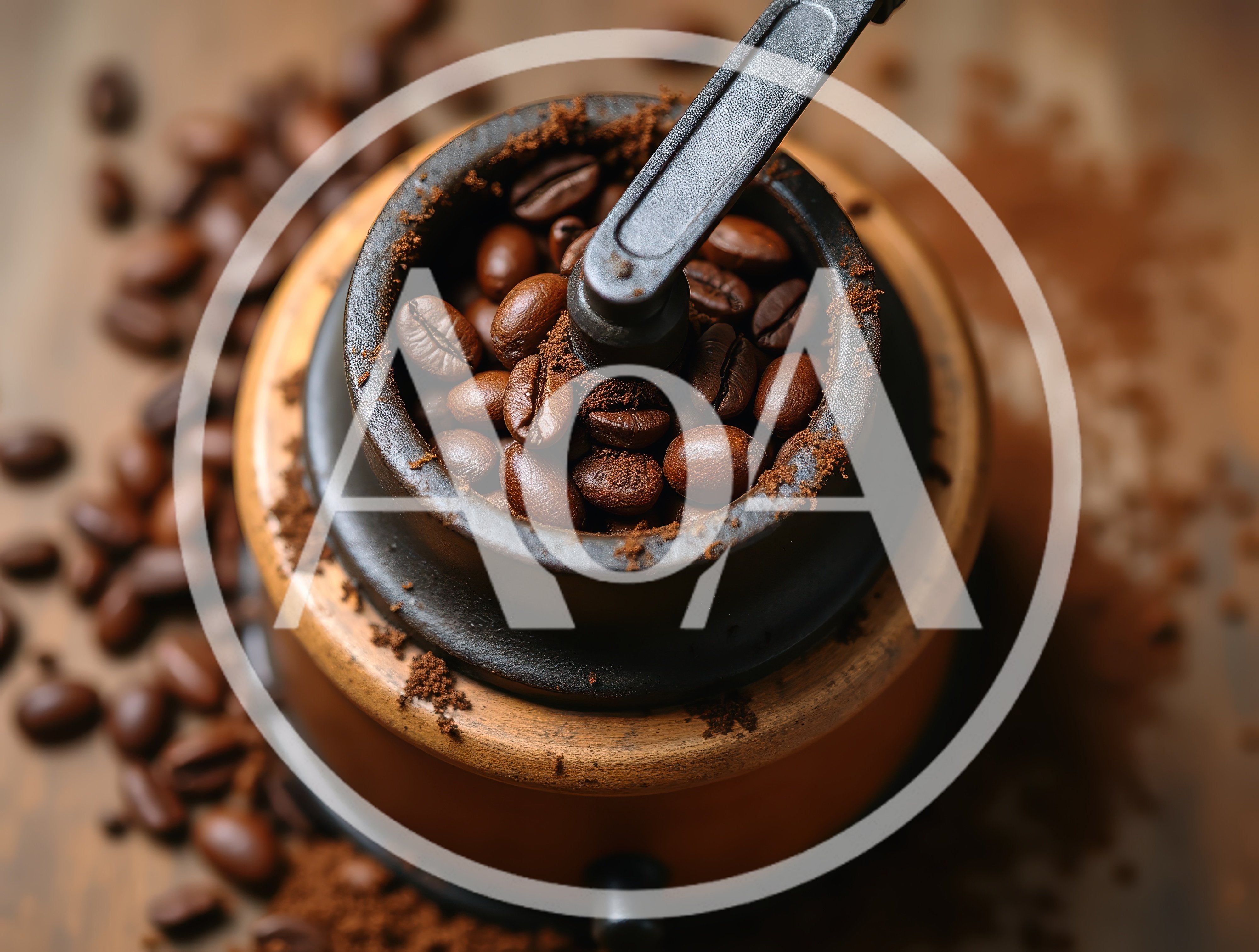 Manual Coffee Grinder Filled With Roasted Coffee Beans
