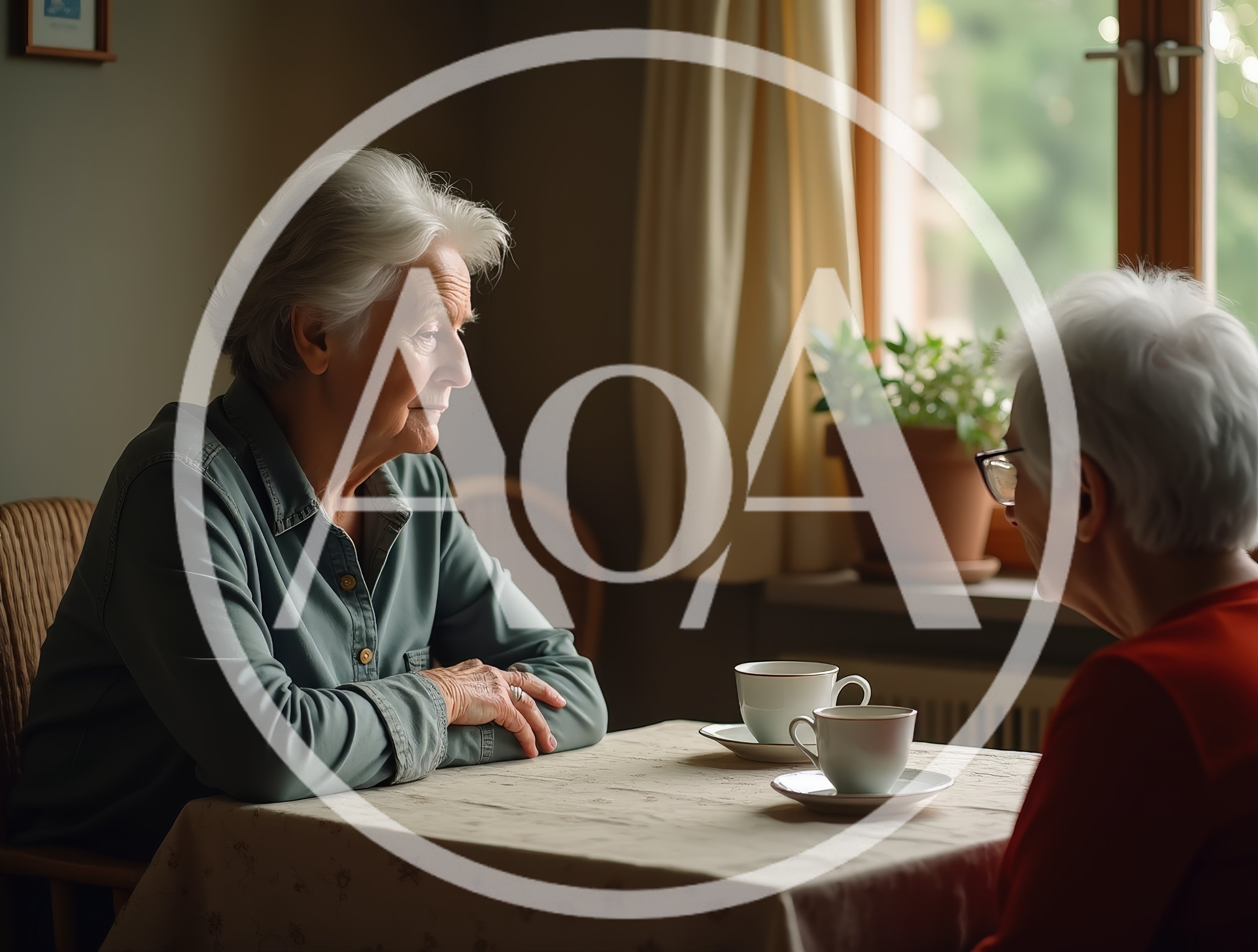 Two Elderly Women Having Coffee Conversation