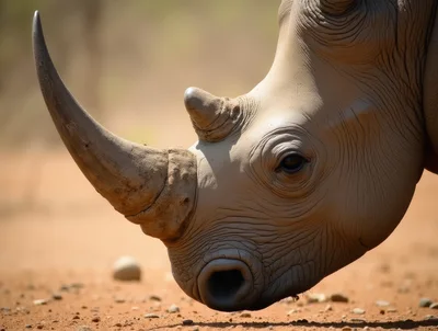 Close Up Portrait Of A White Rhinoceros