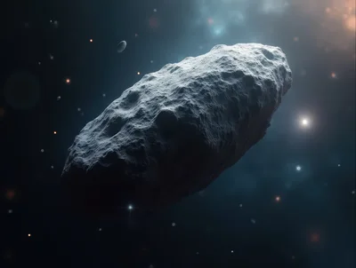 Large Asteroid Floating Through Deep Space