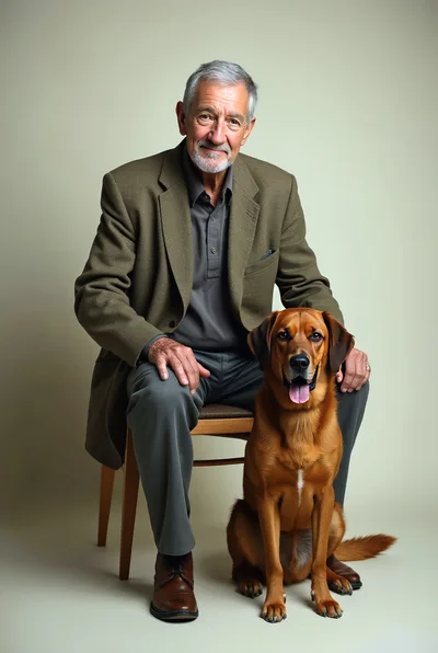 Senior Man Sitting With His Loyal Dog