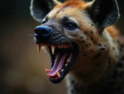 Close Up Portrait Of A Snarling Spotted Hyena