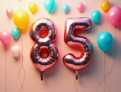 Metallic Rose Gold Number 85 Balloons