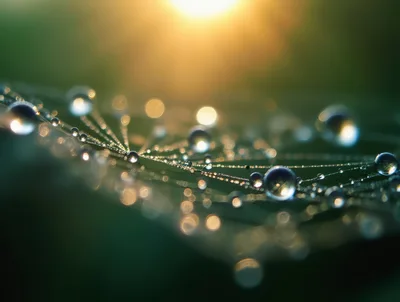 Dew Drops on Dandelion Seed Macro Photography