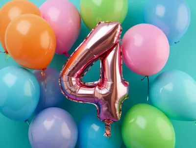 Rose Gold Number Four Balloon With Colorful Balloons