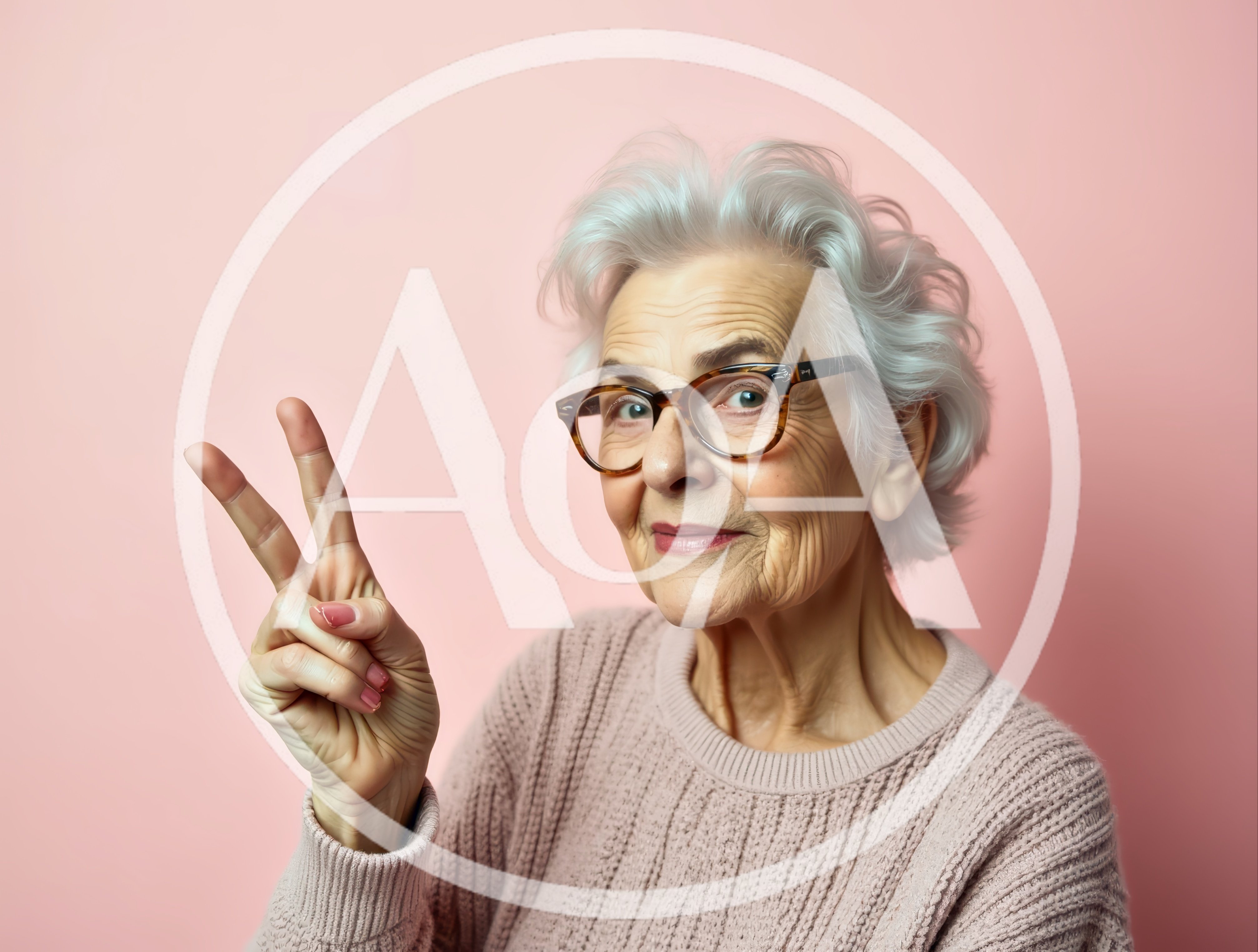 Elderly Woman Making Peace Sign Gesture