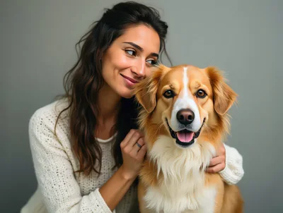 Young Woman Embracing Her Golden Retriever Dog