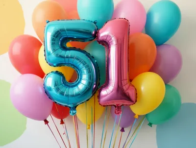 Blue And Pink Fifty One Number Balloons