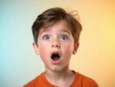Surprised Young Boy With Wide Eyes And Open Mouth