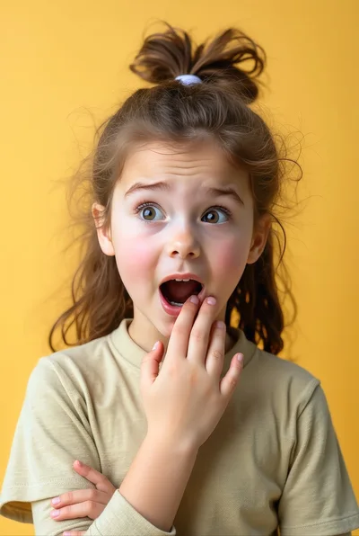 Surprised Young Girl With Hand Over Mouth