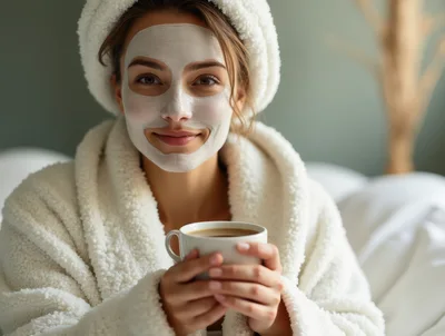 Woman With Face Mask Holding Coffee Cup