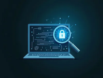 Cybersecurity Concept With Laptop And Magnifying Glass