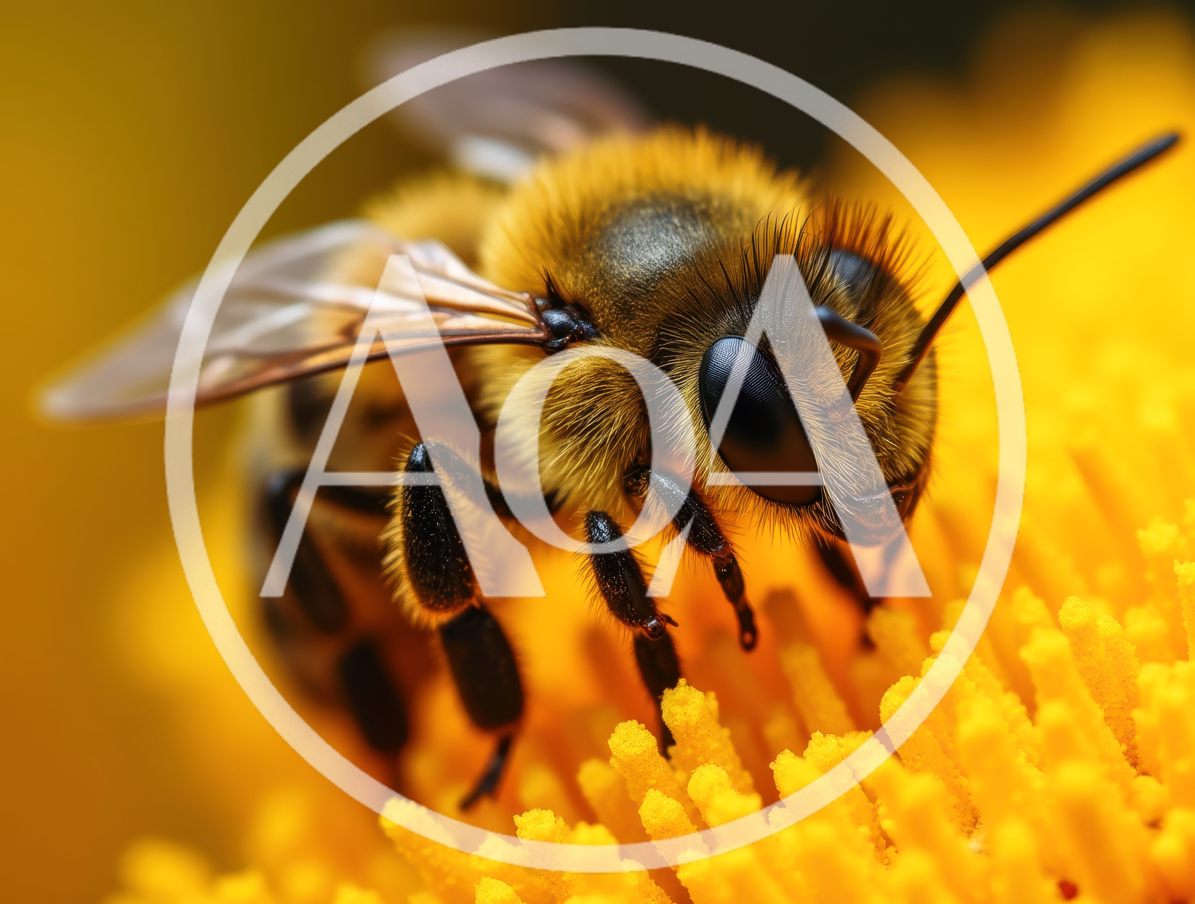 Macro Close Up Of A Honey Bee On Flower