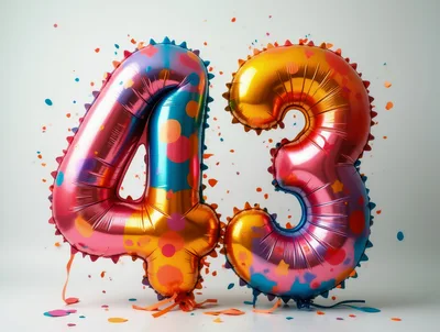 Colorful Number 43 Foil Balloons With Confetti
