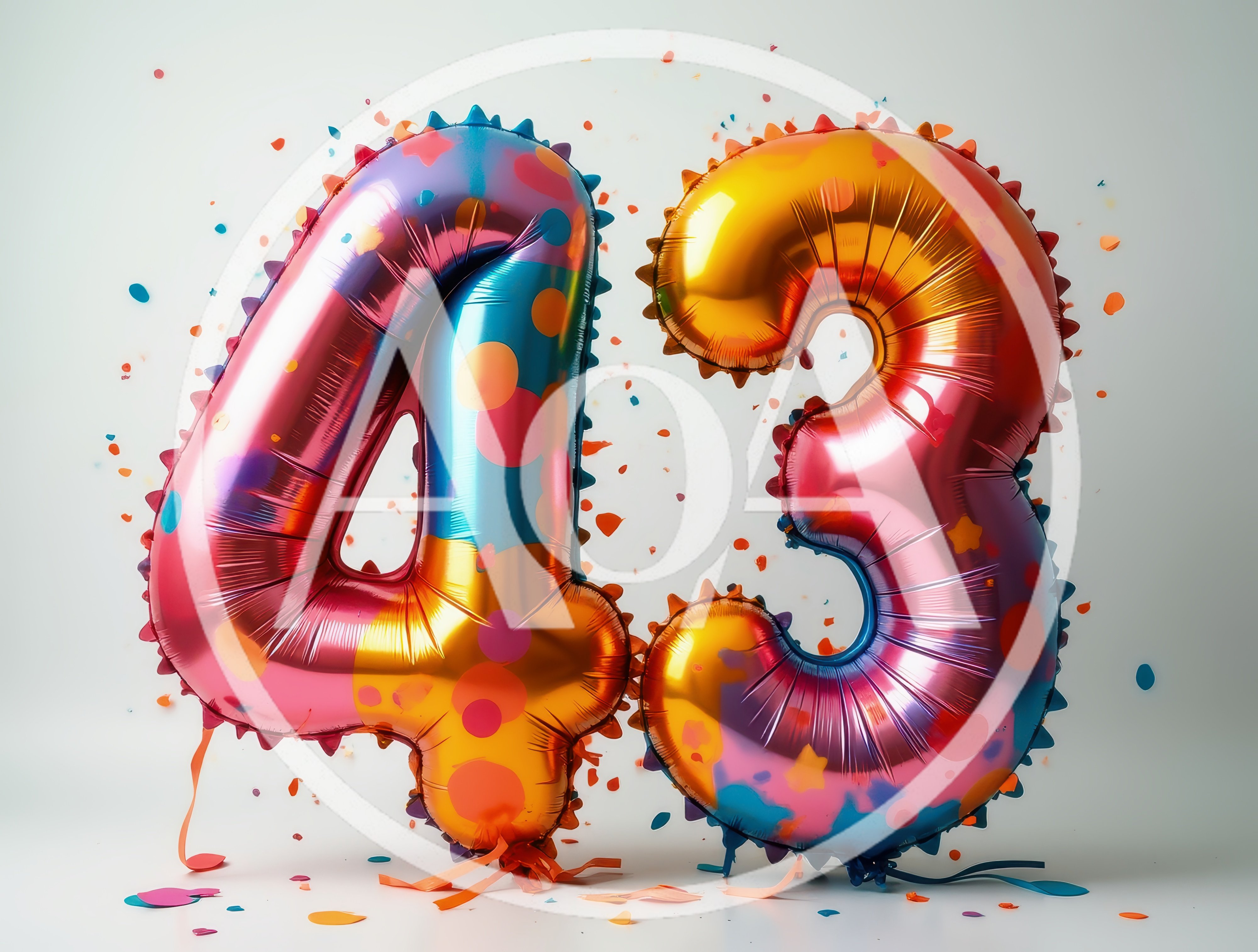 Colorful Number 43 Foil Balloons With Confetti