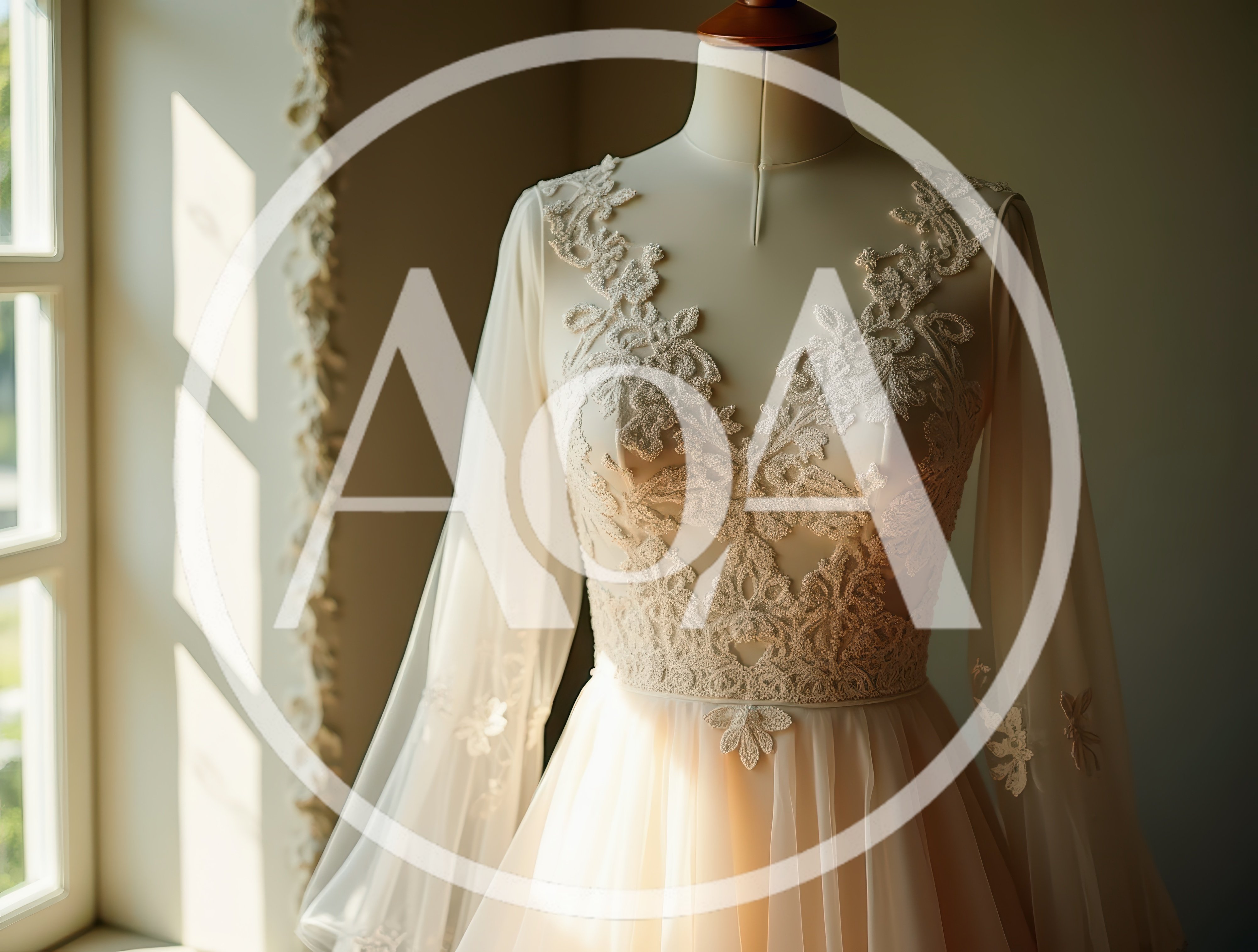 Elegant Wedding Dress On A Mannequin By A Window