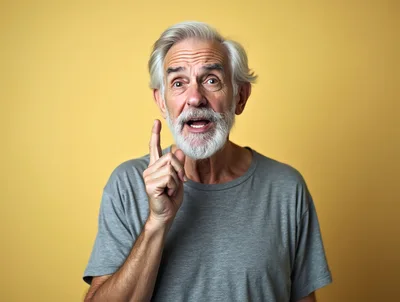 Surprised Senior Man Pointing Upward