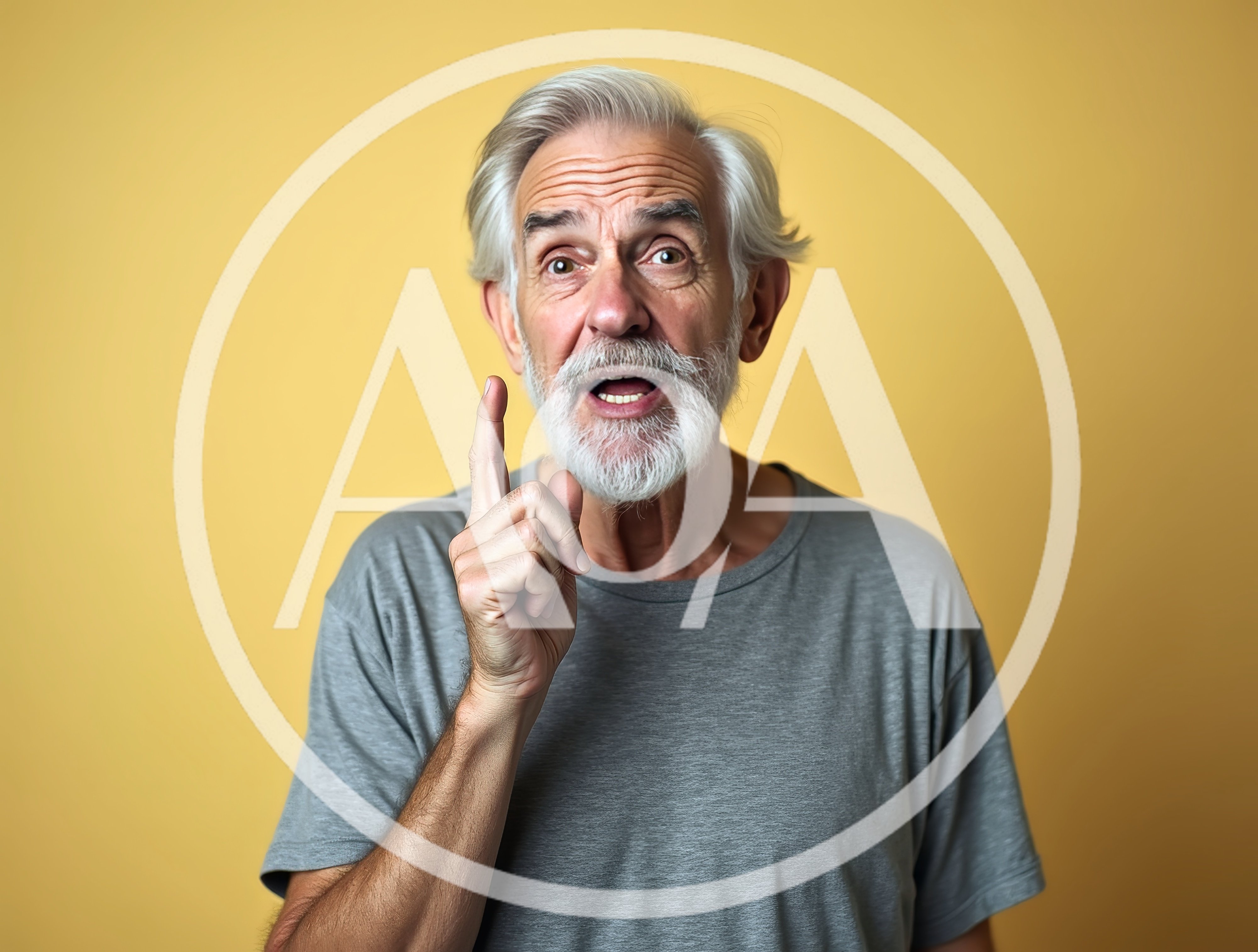 Surprised Senior Man Pointing Upward