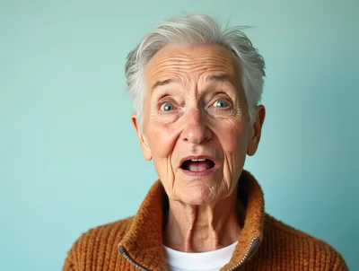 Surprised Elderly Woman With Gray Hair