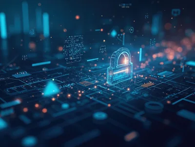 Digital Padlock Icon Over Futuristic Circuit Board