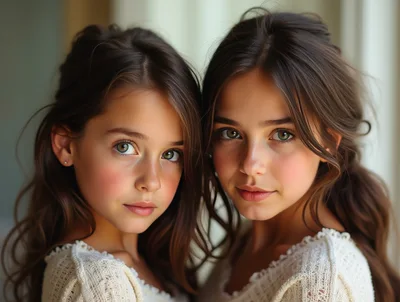 Portrait Of Two Young Twin Sisters