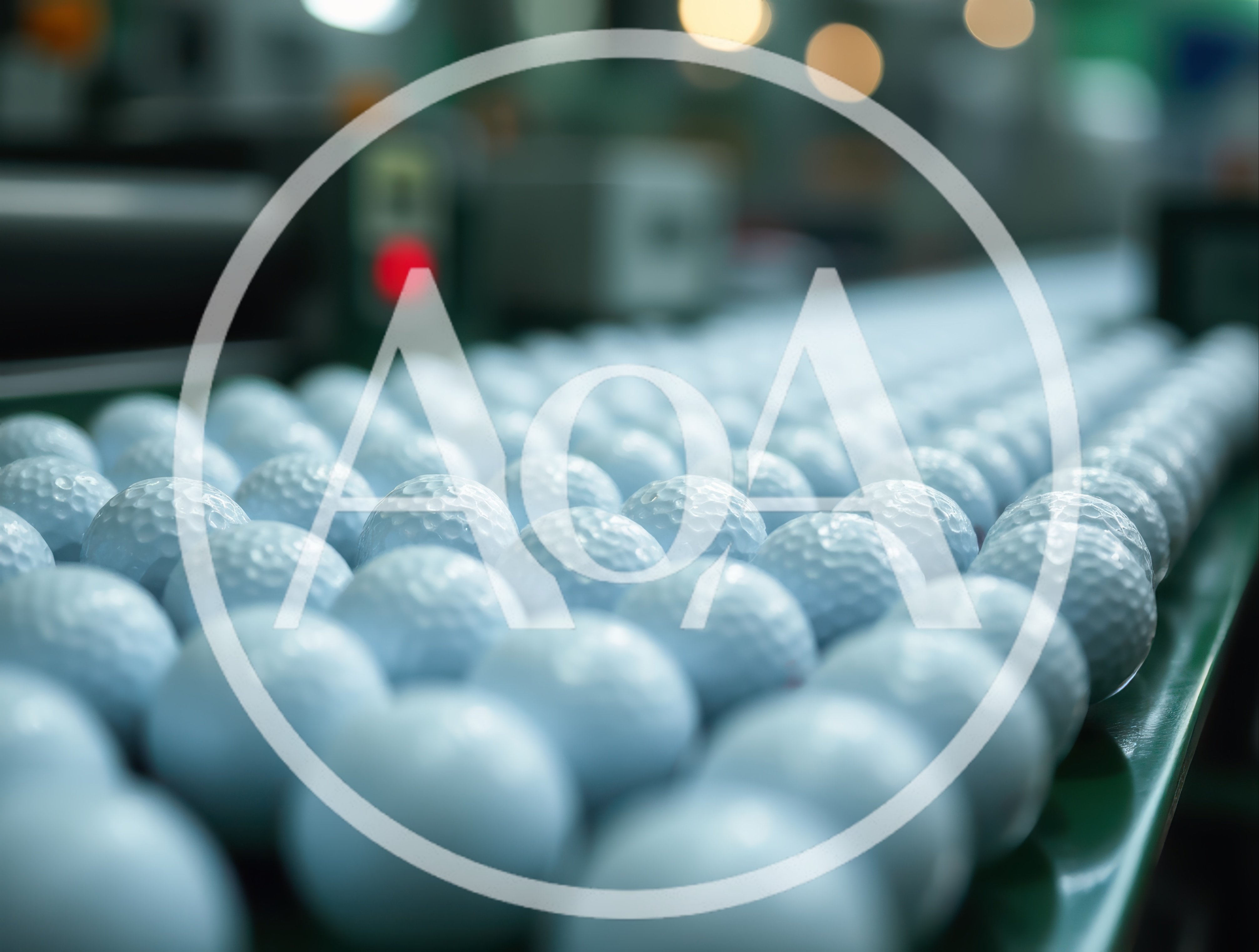 Golf Balls Moving Along A Factory Conveyor Belt