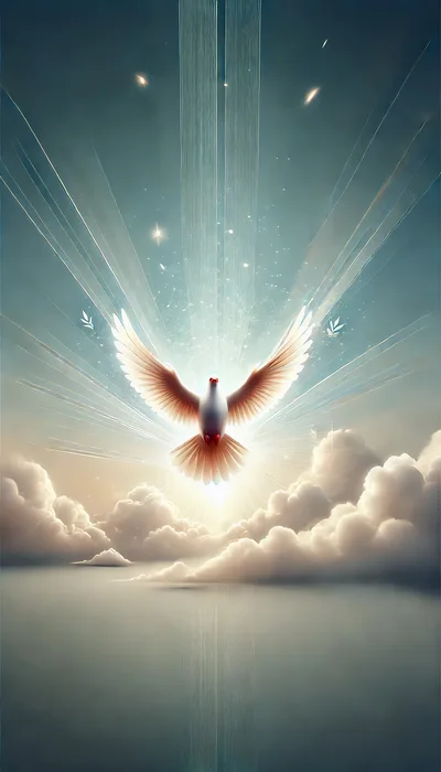 Radiant White Dove Soaring Above Clouds