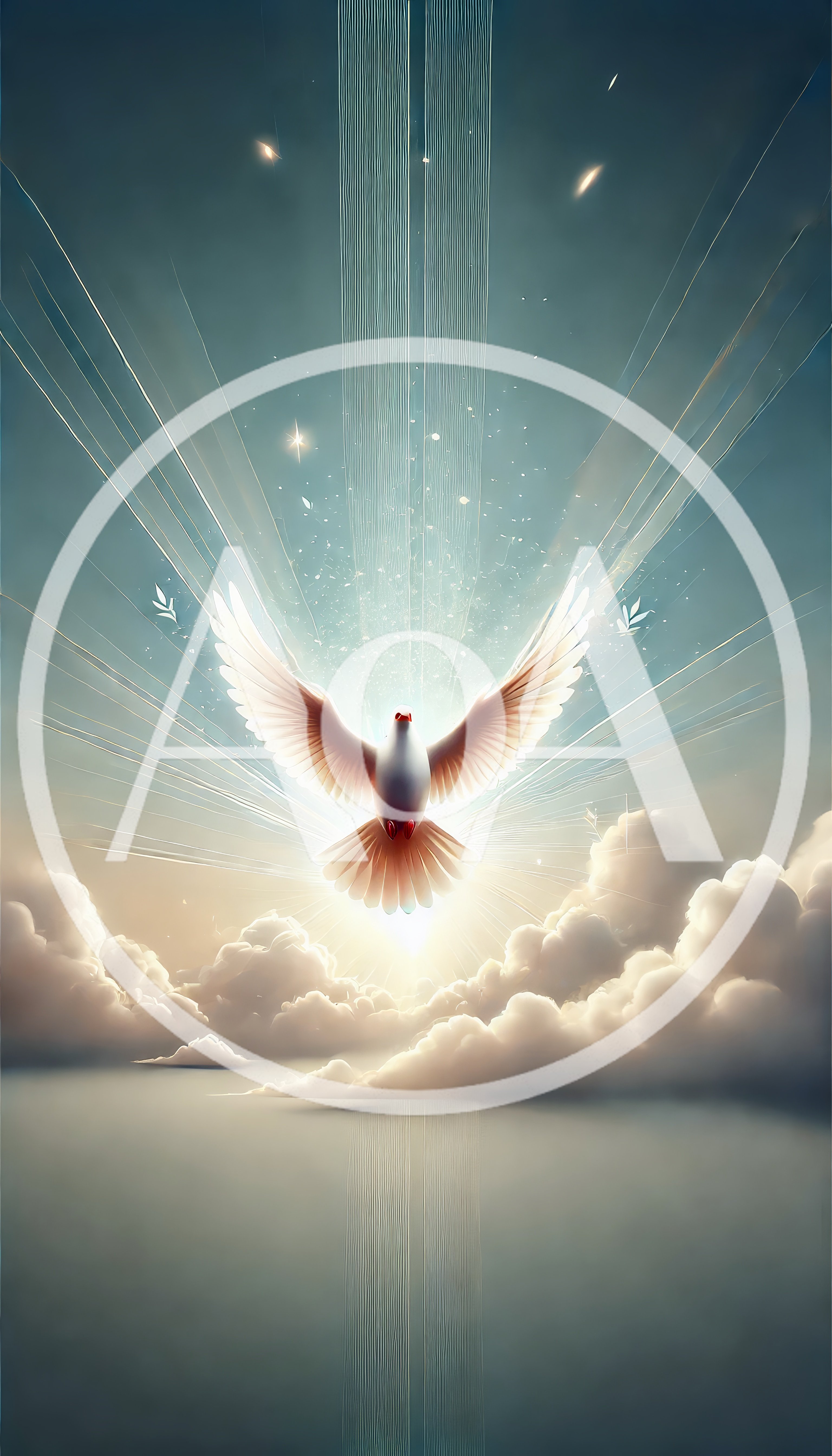 Radiant White Dove Soaring Above Clouds
