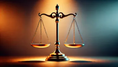 Golden Scales Of Justice On A Reflective Surface