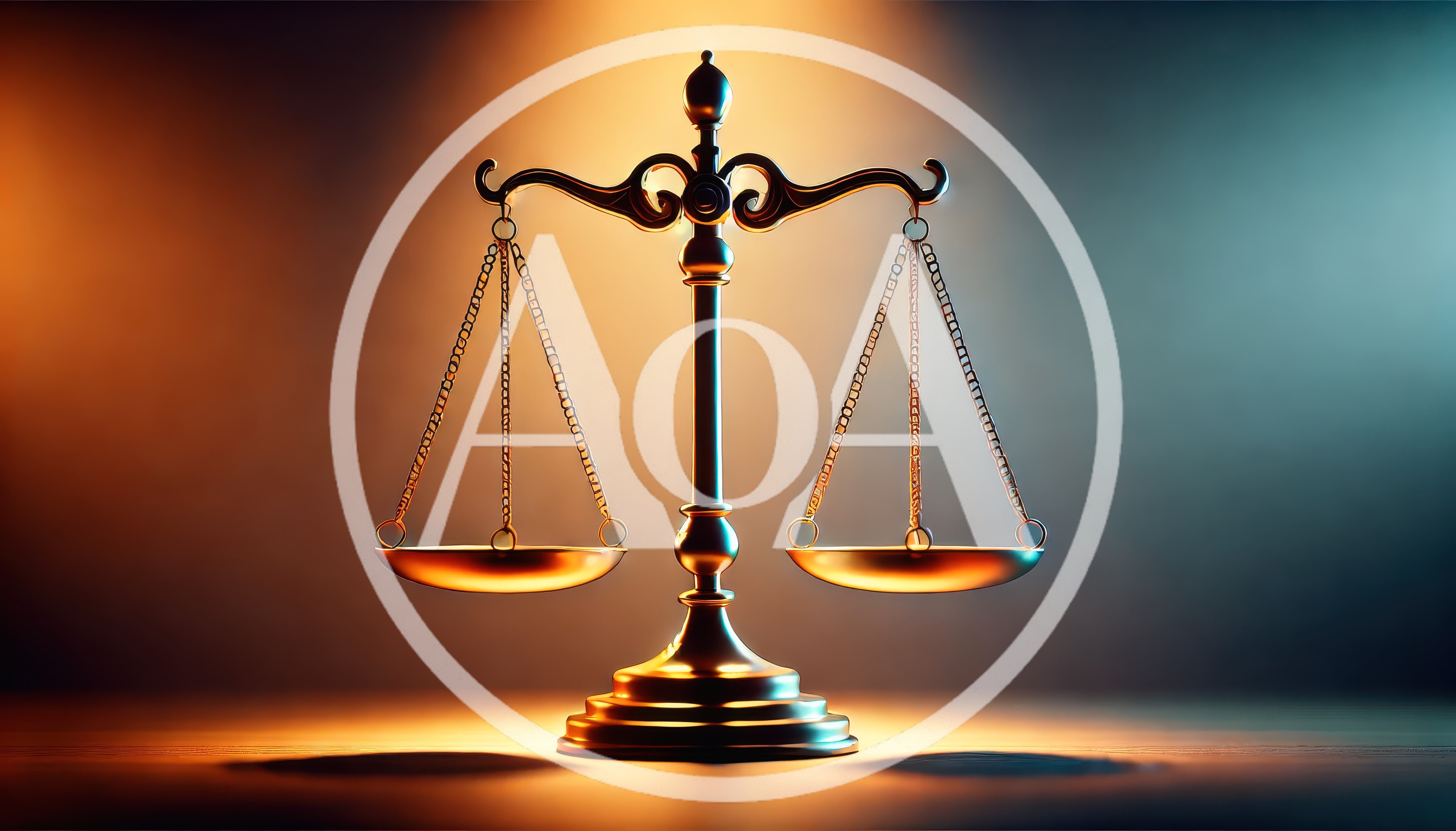Golden Scales Of Justice On A Reflective Surface