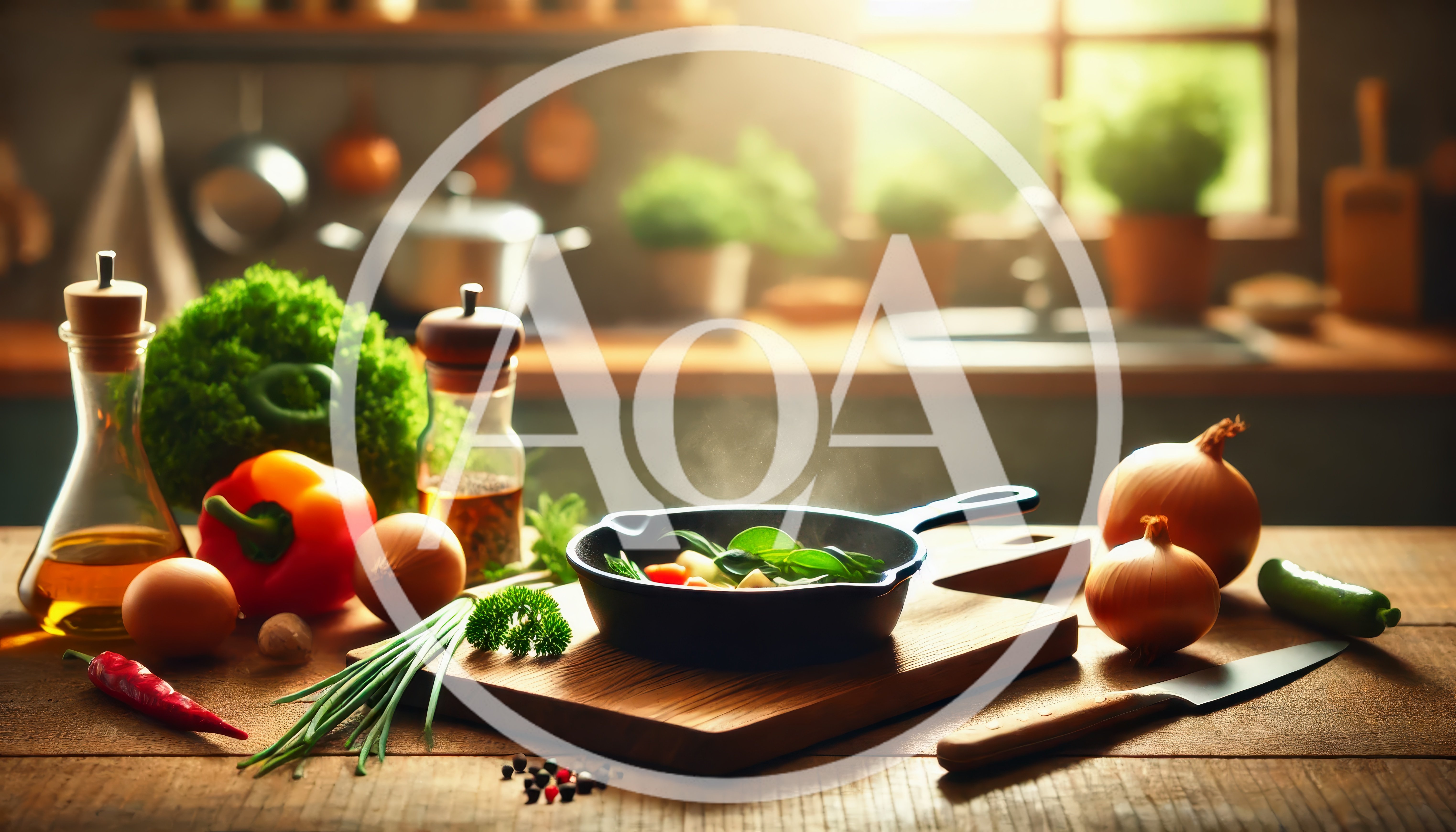 Fresh Vegetables And Skillet On A Rustic Kitchen Counter