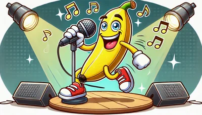 Cartoon Banana Character Singing Into A Microphone On Stage