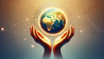 Hands Holding A Glowing Golden Earth Globe