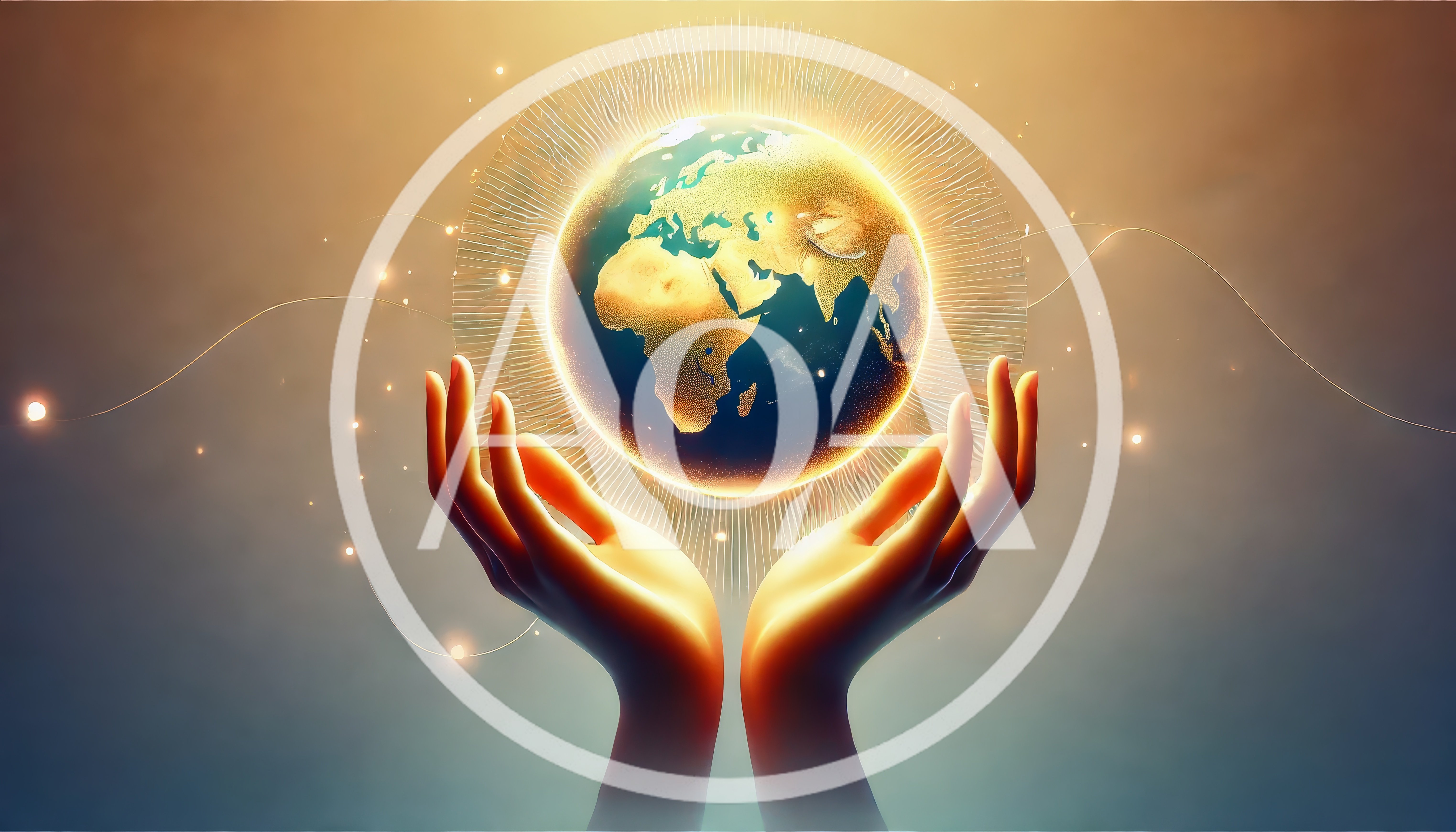 Hands Holding A Glowing Golden Earth Globe