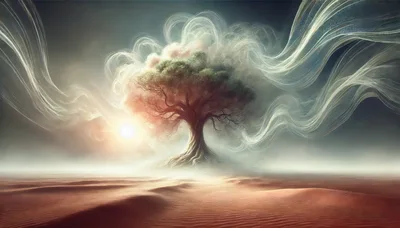 Surreal Tree Standing Alone In A Vast Desert Landscape
