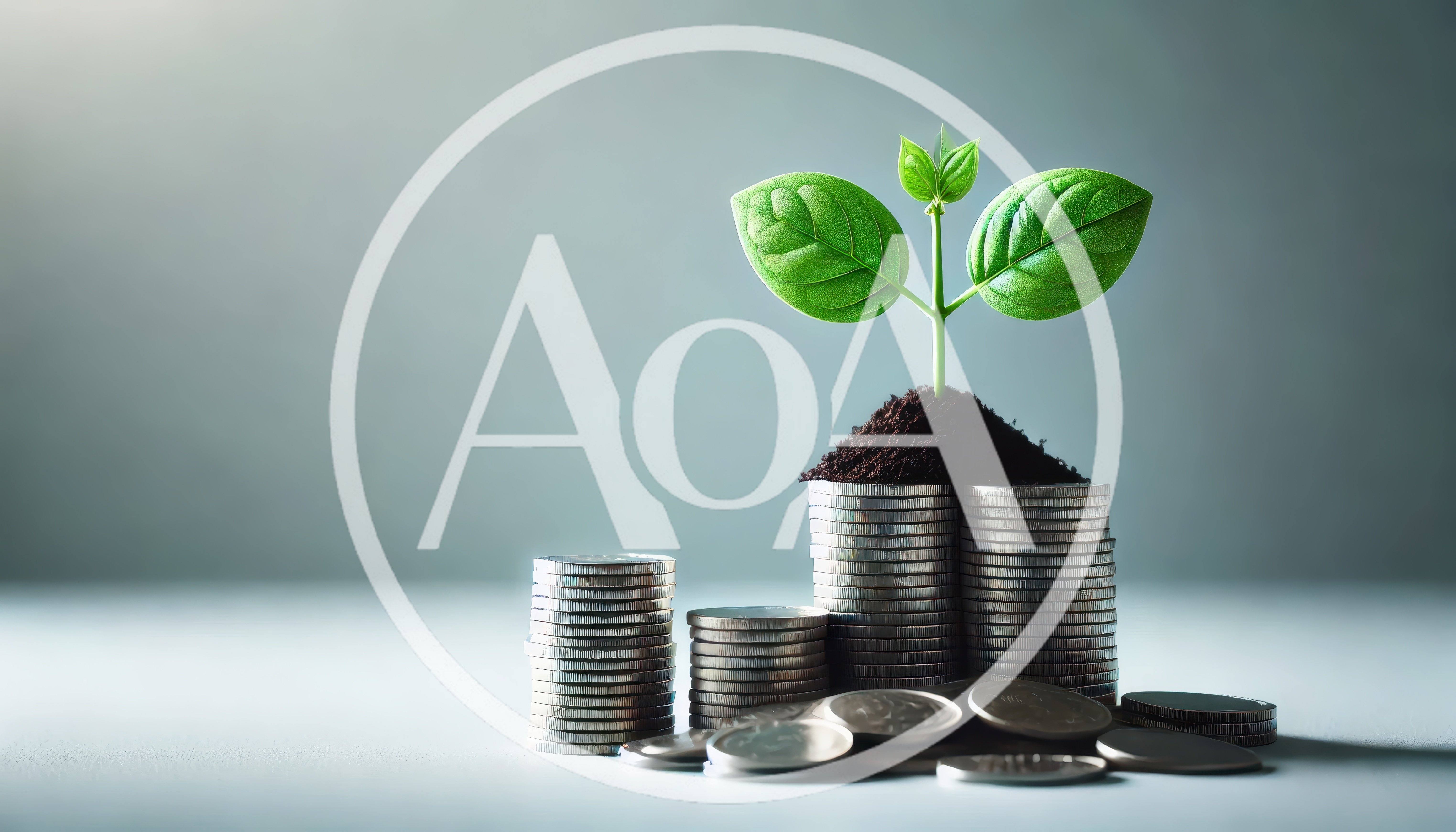 Small Green Plant Growing From Stacks Of Silver Coins